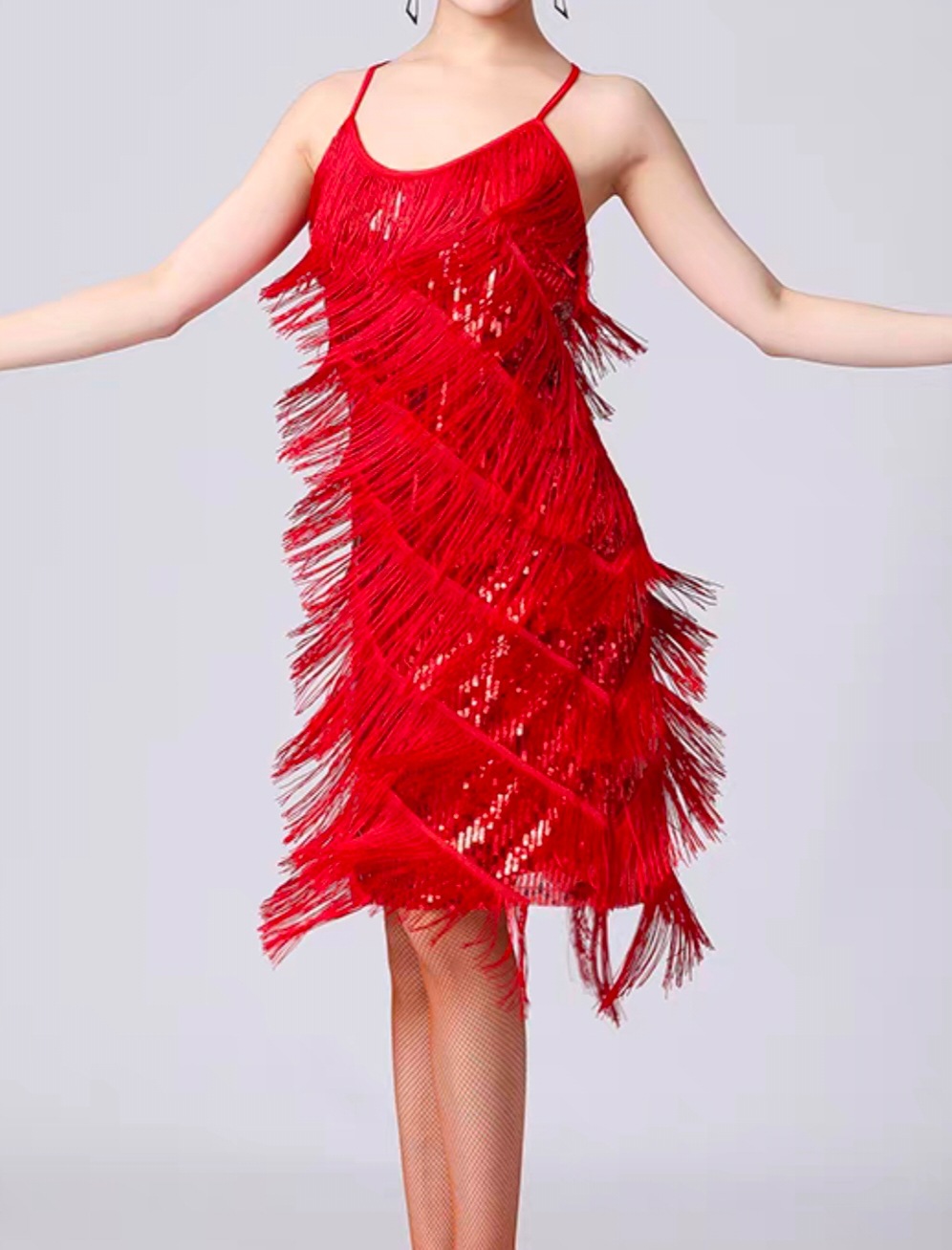 Womens Tassel V-Neck Mesh Dress 7