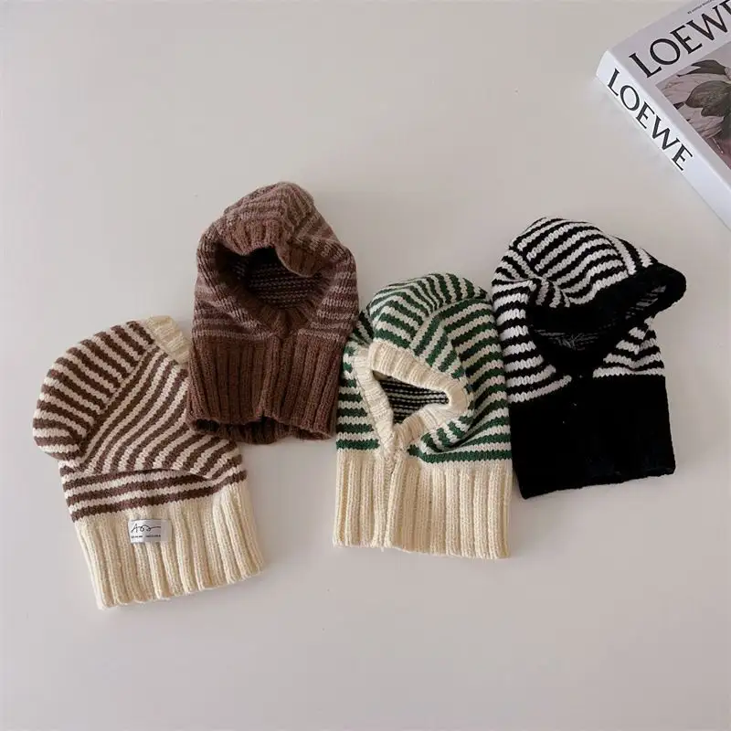 Childrens Contrast-Color Striped Knitted Hat