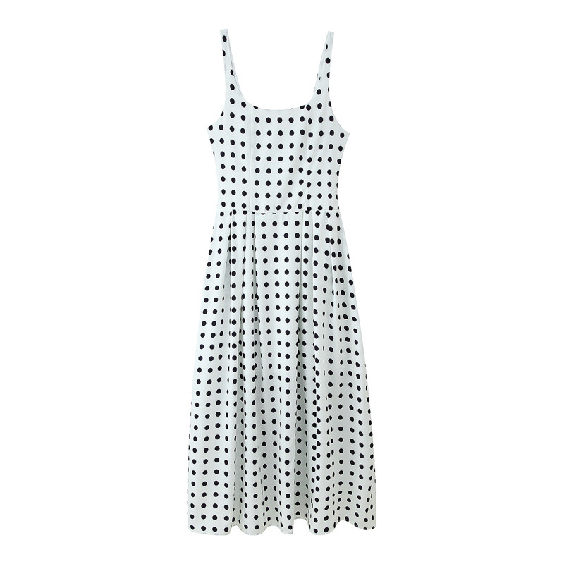 White Polka dot Cinched Sling Dress White - Shop at LoveMi