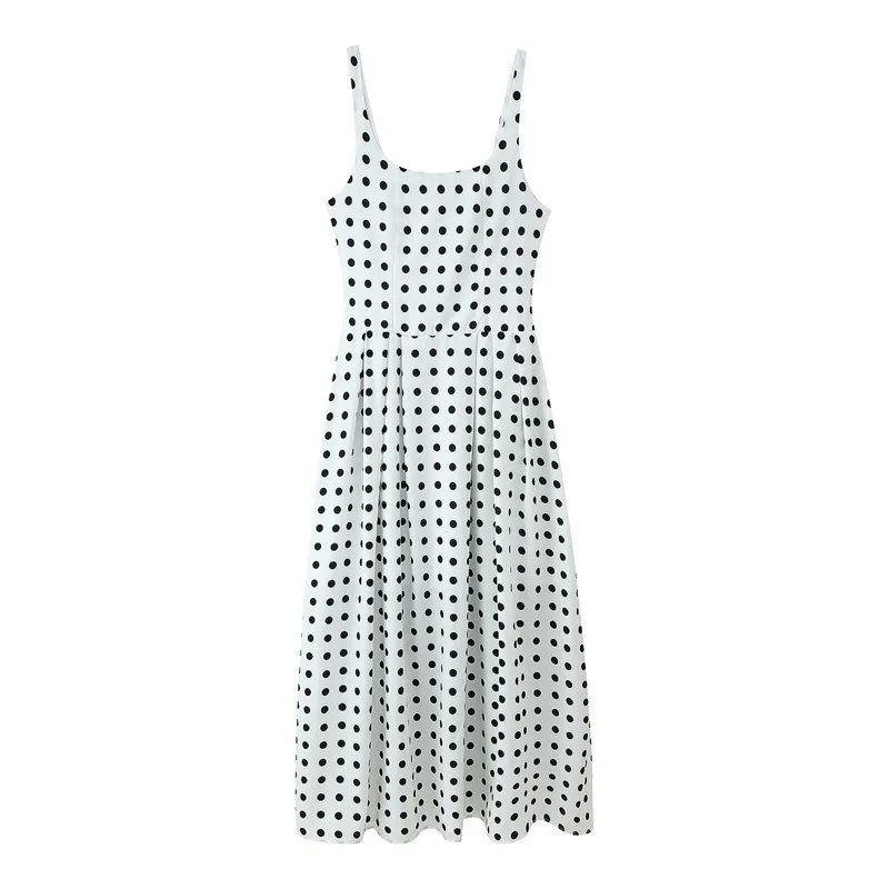 White Polka-dot Cinched Sling Dress - White