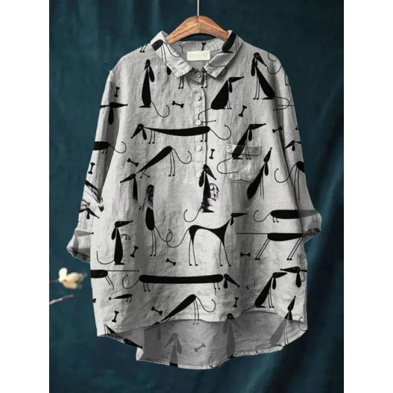 Womens European And American-style Retro Digital-print Animal Shirt