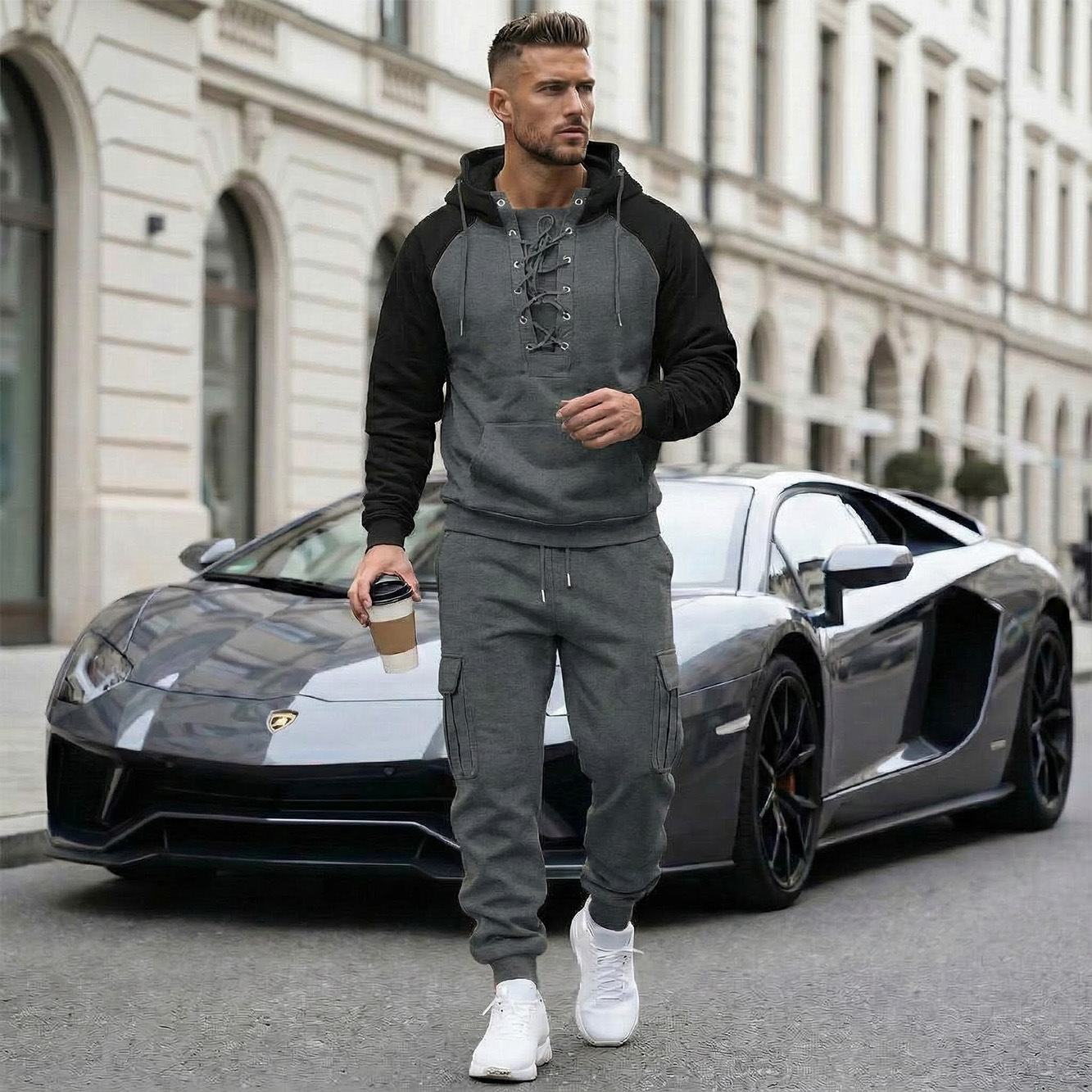 Fleece-lined Cargo Pants With Raglan Sleeves And Multiple Pockets