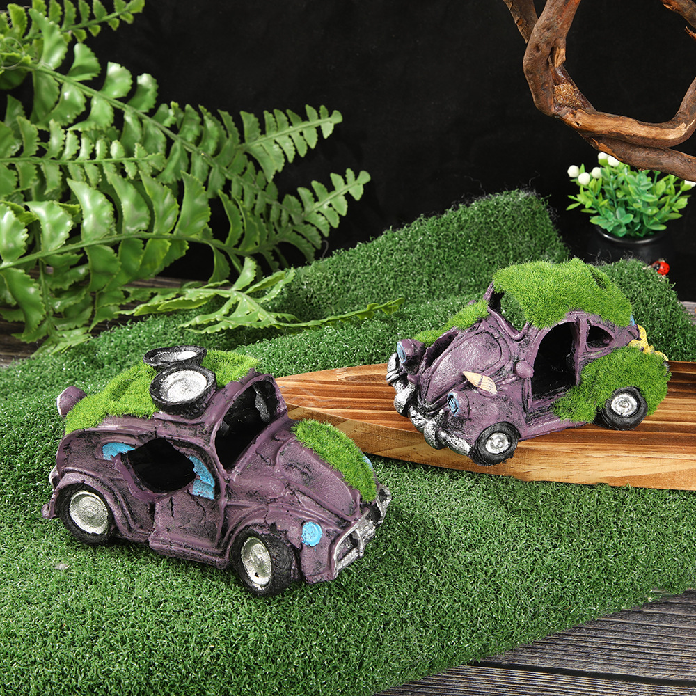Aquarium Landscape Decoration Flocked Car Wreckage Resin Ornament detail photo 5
