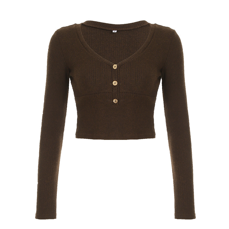 Vintage Sweater Bottoming Top For Women Brown - Shop at LoveMi