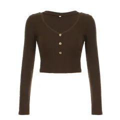 Vintage Sweater Bottoming Top For Women - Brown - View 1