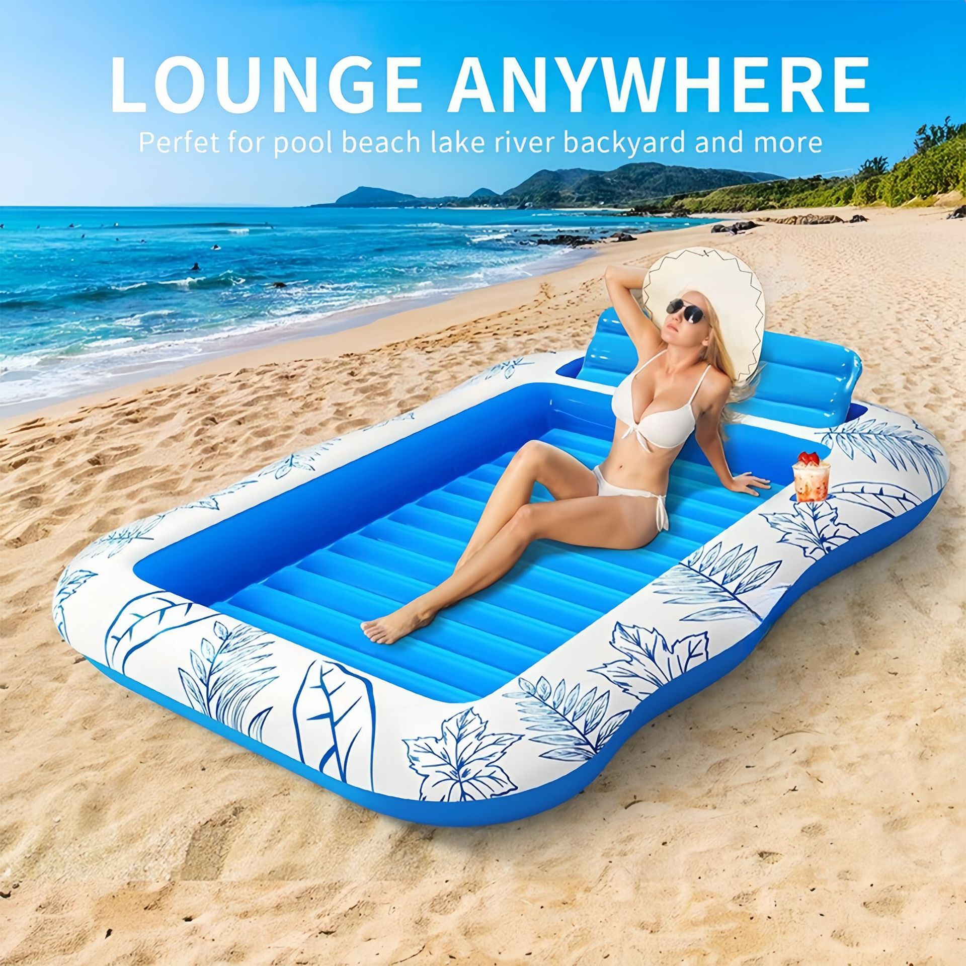 Inflatable Maple Leaf Floating Bed Swimming Ring Backrest Float Raft