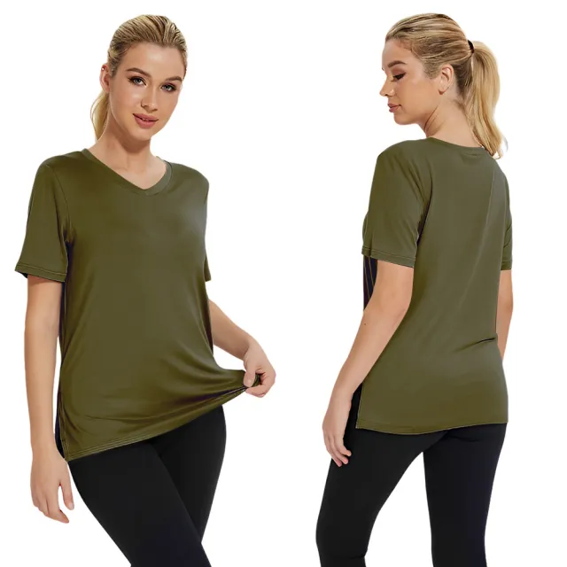 Short Sleeve Loose Split Top Solid Color Women's Clothing Green - Shop at LoveMi