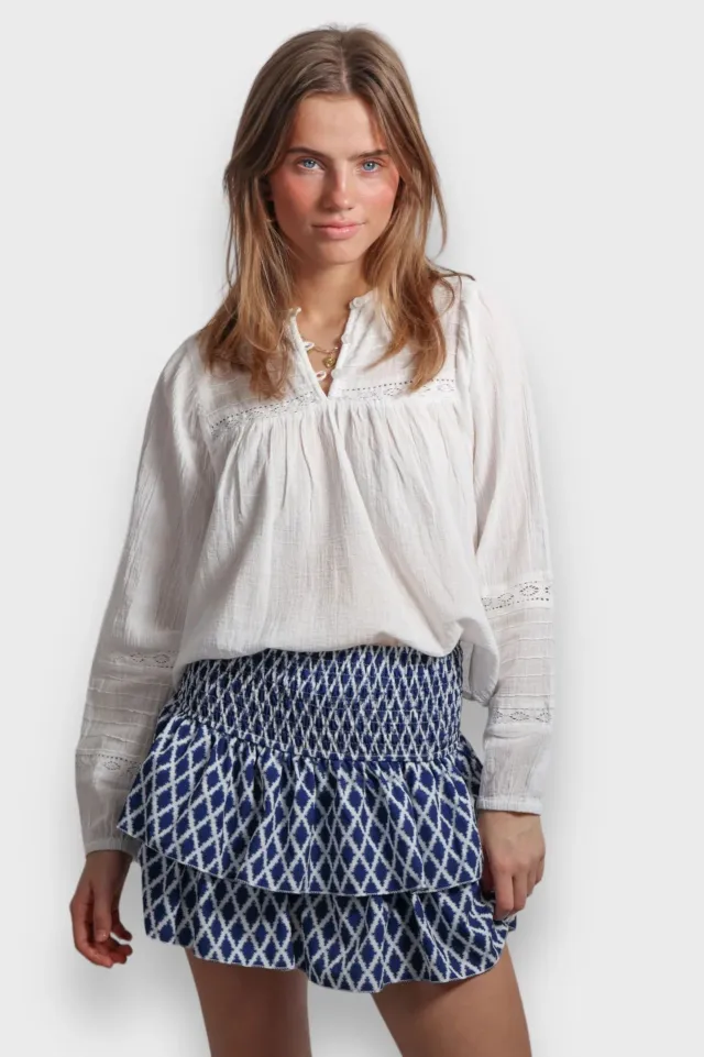 New Skirt Casual Smocking Cake Stripe Printing Sapphire Blue Diamond Lattice - Shop at LoveMi
