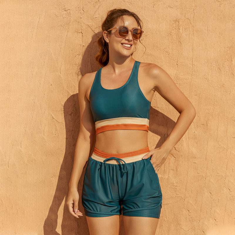 Women's One-Piece Boxer Brief Swimsuit Set
