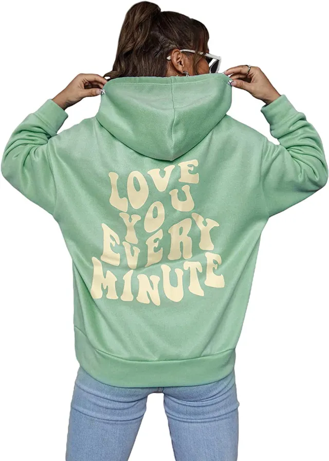 Every Thing Will Be Okay Creative Letter Hoody Female Casual Pocket Hoodie Fashion Loose Clothes Warm Comfortable Pullover Cyan - Shop at LoveMi