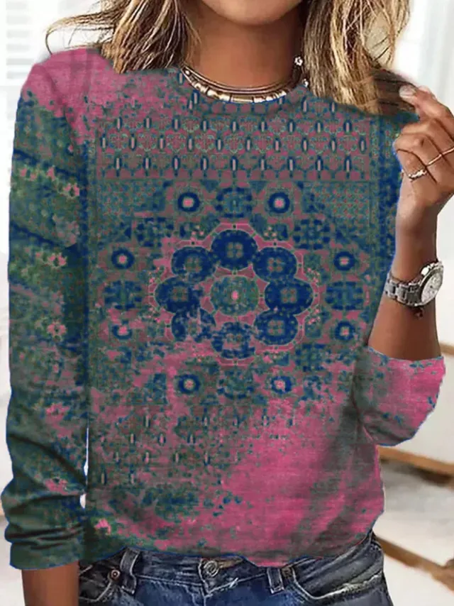 Loose Trendy Vintage Printed Round Neck T shirt F168Z838 - Shop at LoveMi