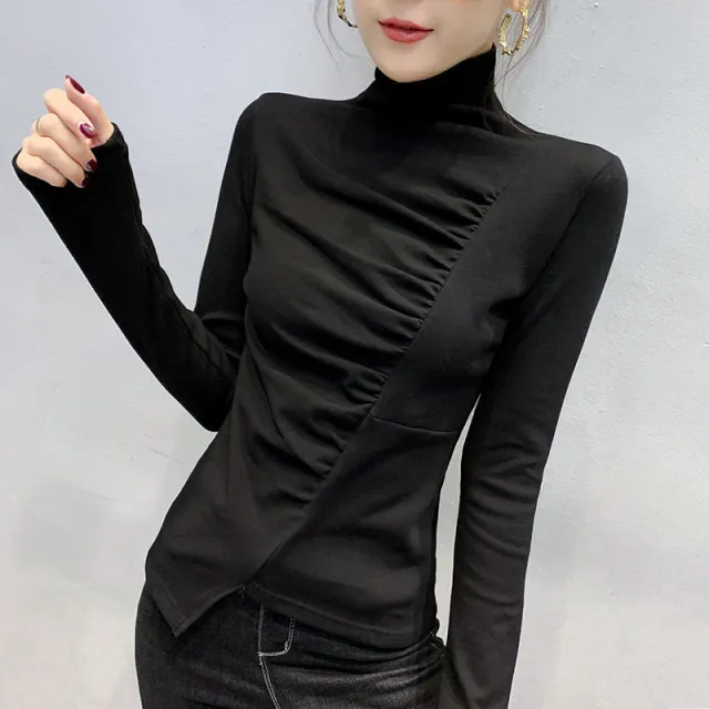 Casual Slim Women Turtleneck Bottoming Shirt Black - Shop at LoveMi