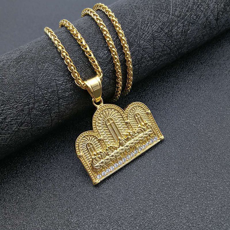 Titanium Steel Gold Plated Diamond Thirteen Make Dinner Pendant Necklace
