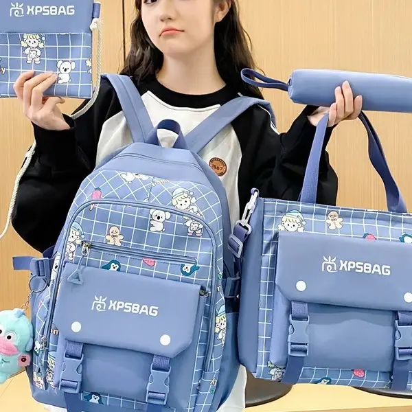 Backpack Primary School Girls Schoolbag Women's Four-piece
