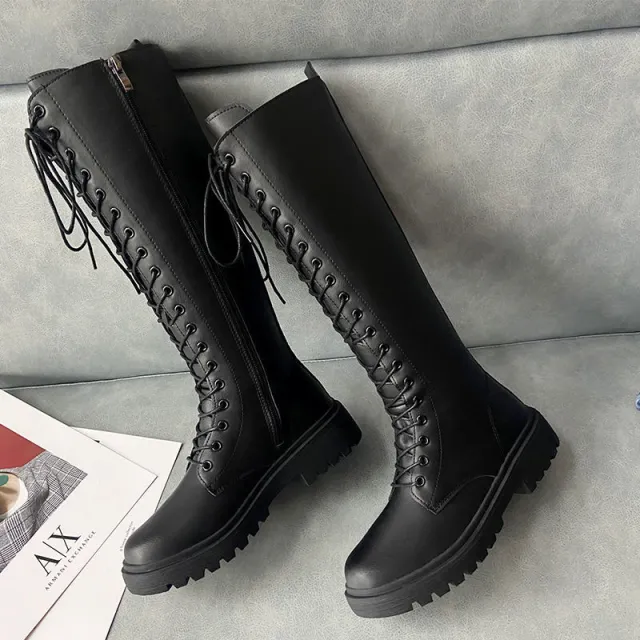 Martin Boots Women's Chunky Heel Autumn And Winter British Style Strap Knight Boots Black - Shop at LoveMi