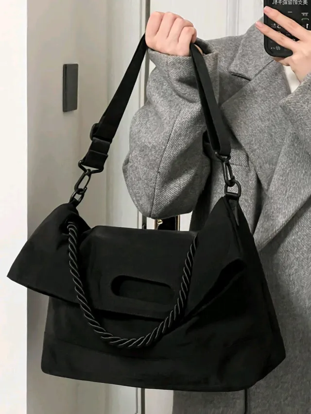 Nylon One shoulder Crossbody Messenger Bag New College Students Class Large Capacity Totes Black - Shop at LoveMi