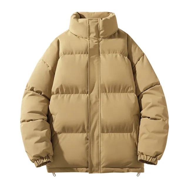 Solid Color Down Coat Couple Stand up Collar Cotton padded Coat Light Coffee - Shop at LoveMi