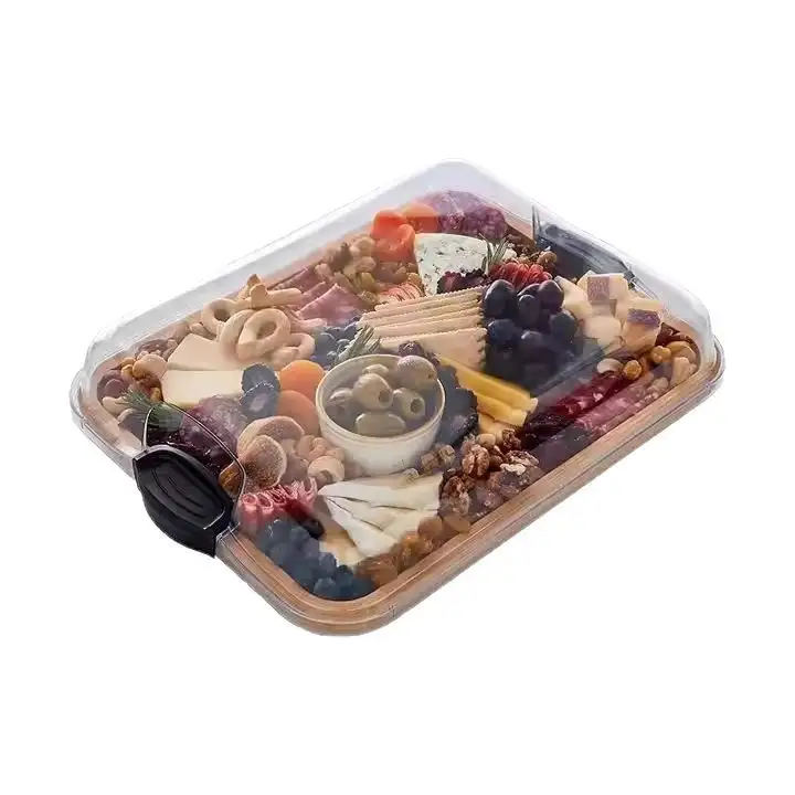 Bamboo Grid Tray With Acrylic Transparent Cover Sub-format Household Tray