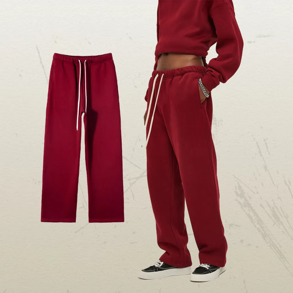 Women's Straight Velvet Solid Color Loose Sports And Leisure Trousers - Dark Red
