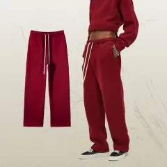 Women's Straight Velvet Solid Color Loose Sports And Leisure Trousers - Dark Red - View 1
