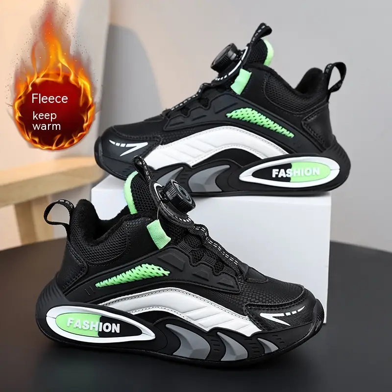 Boy Shoes Winter Thin Cotton Velvet Warm Rotating Buckle