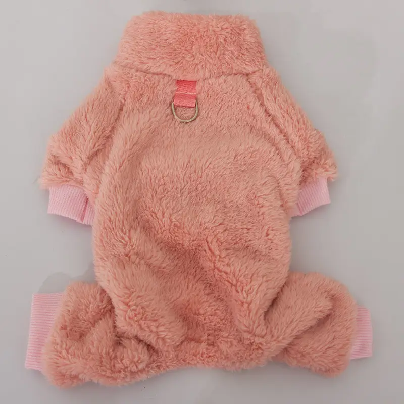 Dog Clothes Four-legged Pet Clothing Autumn And Winter Double-sided Thick Plush High Collar Warm Pet Clothes Cute Towing Ring