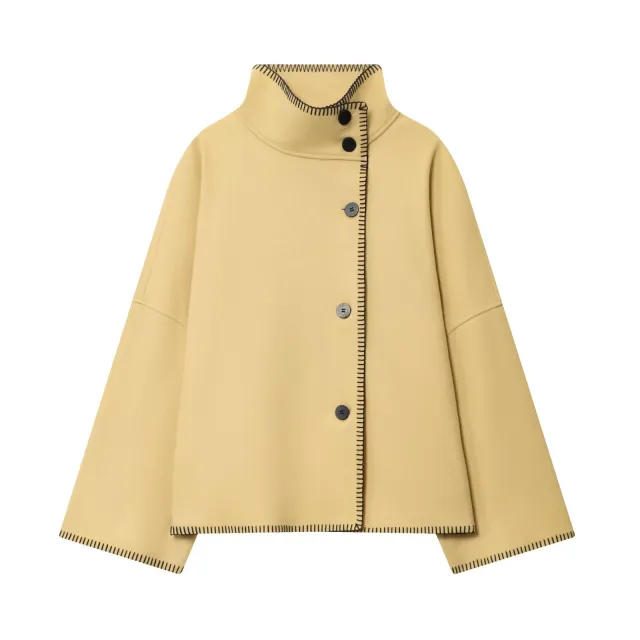 Women's Turtleneck Long Sleeve Baggy Coat Yellow - Shop at LoveMi