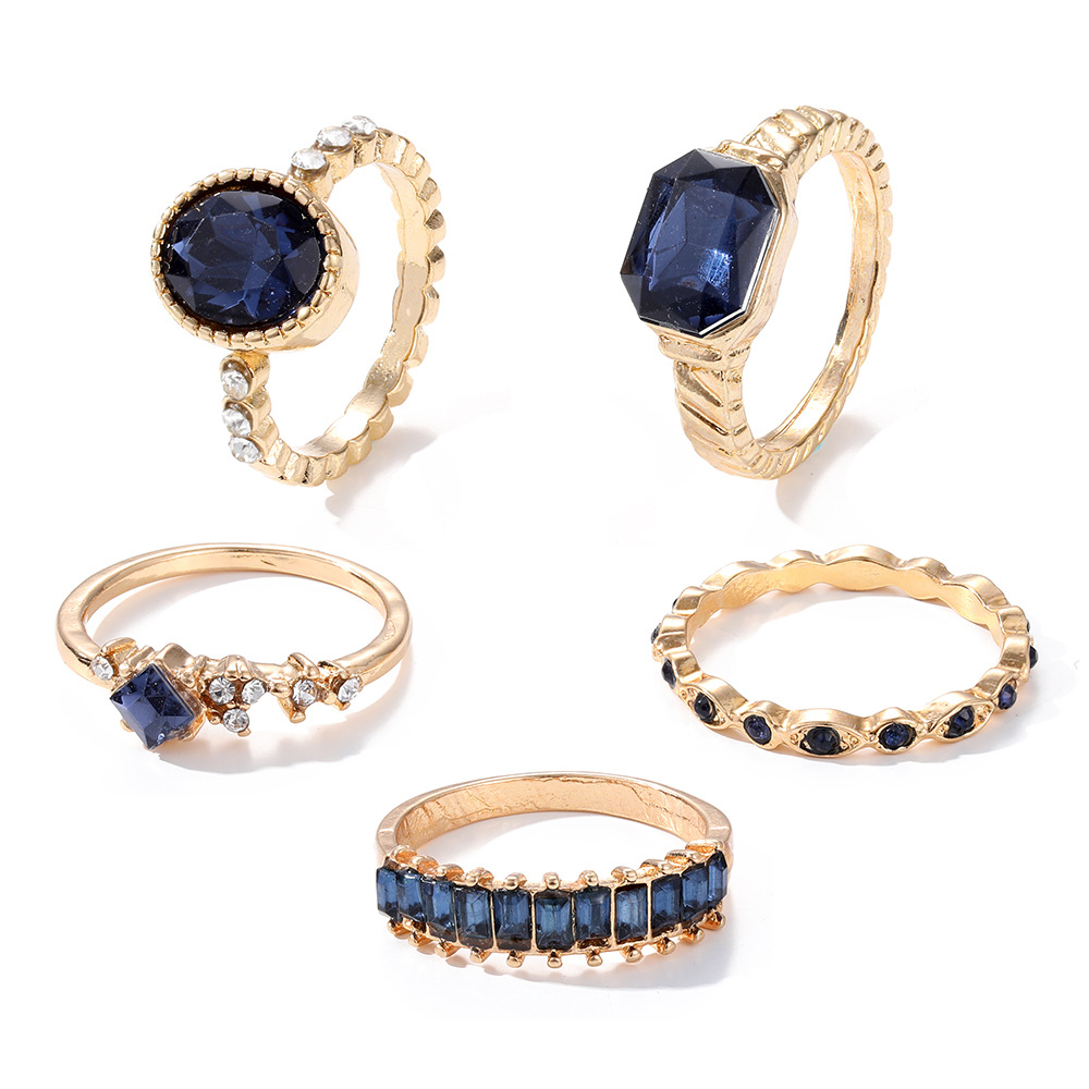 5-Piece Colored Diamond Ring Set