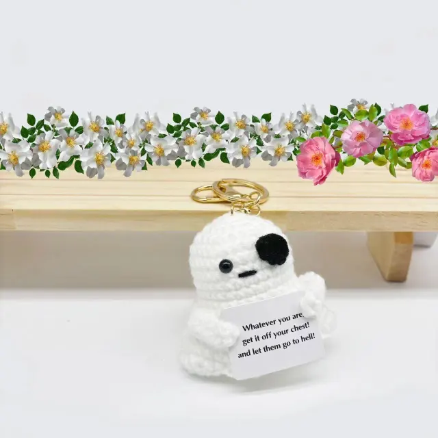 Hand Knitted Little Doll Positive Energy Ghost Ghost Keychain Gold Buckle - Shop at LoveMi