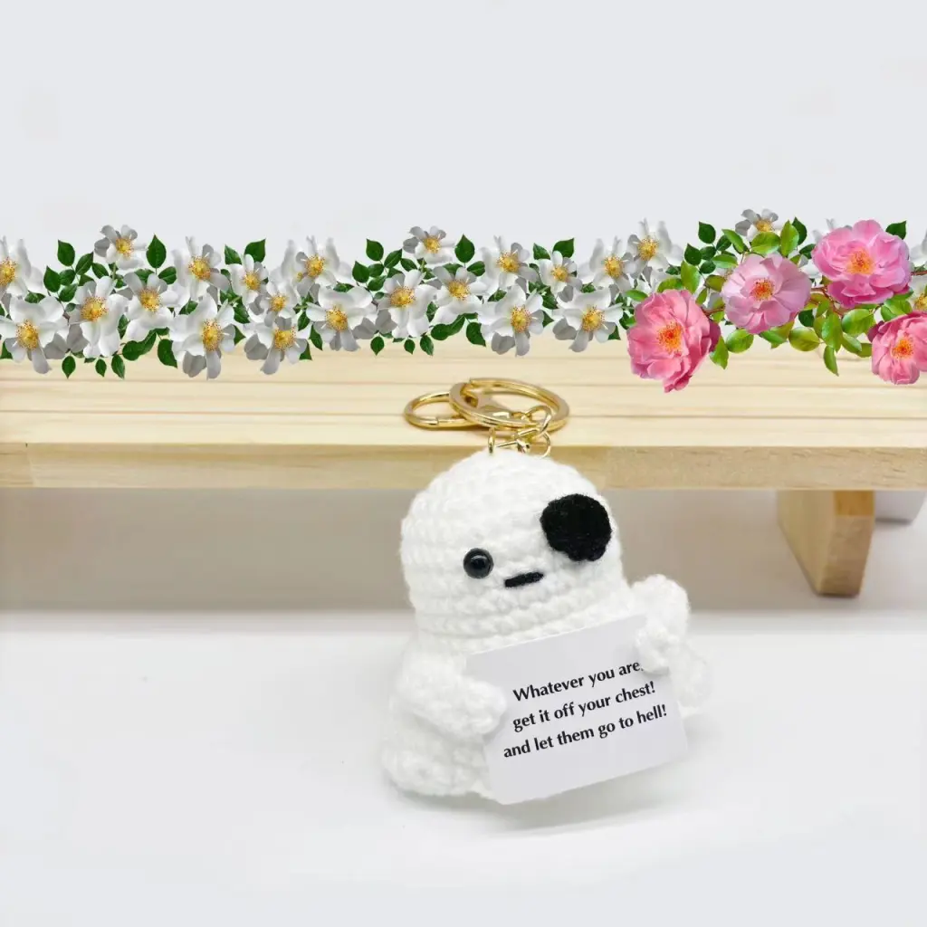 Hand Knitted Little Doll Positive Energy Ghost - Ghost Keychain Gold Buckle