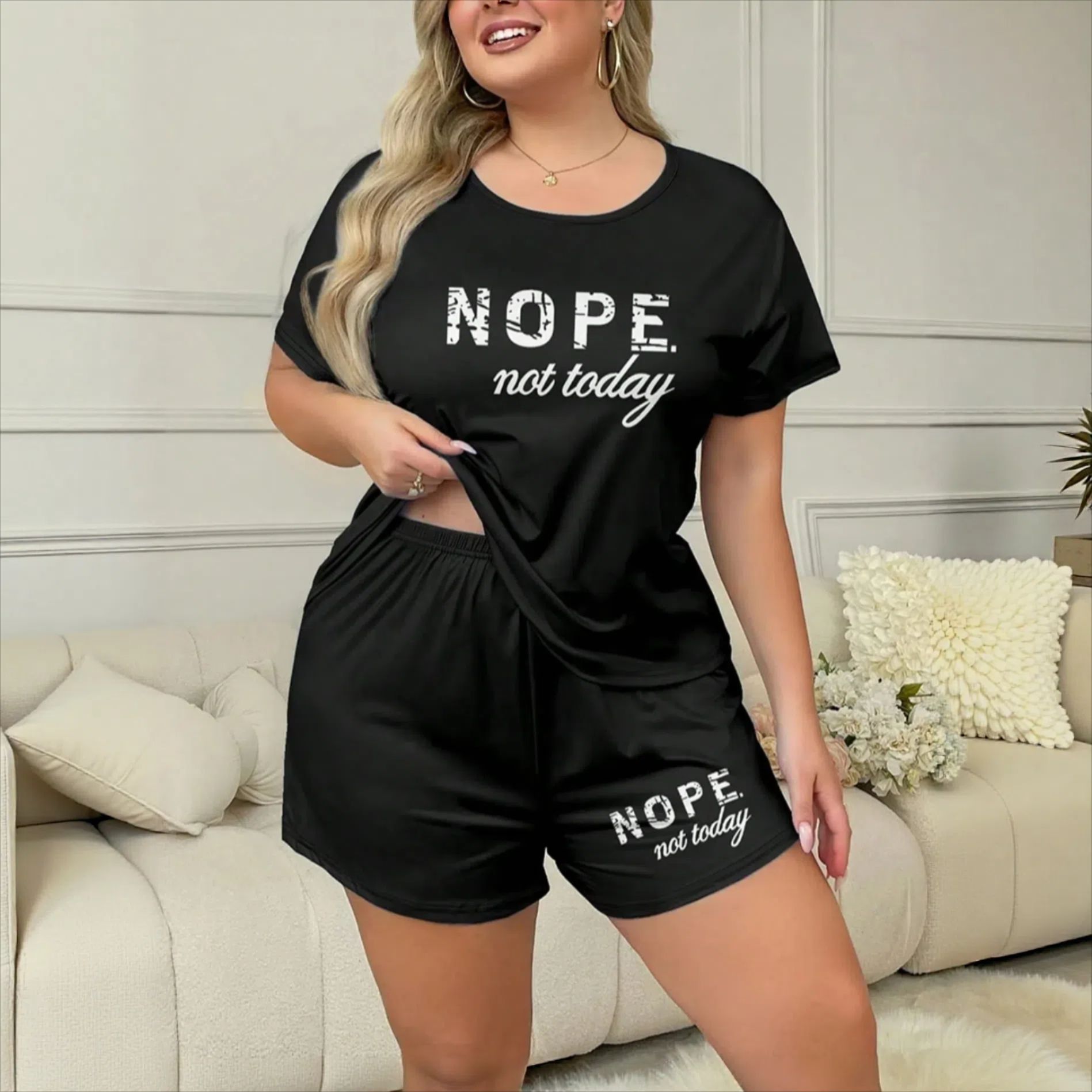 Letter-print Short-sleeve And Shorts Two-piece Set
