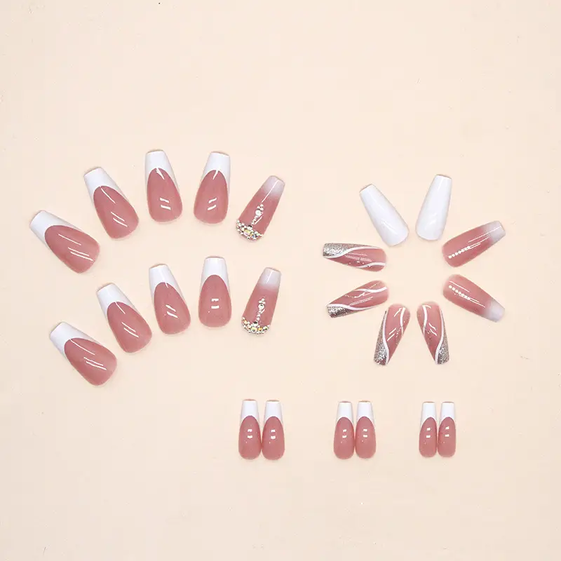Mid-length White French Nail Sticker