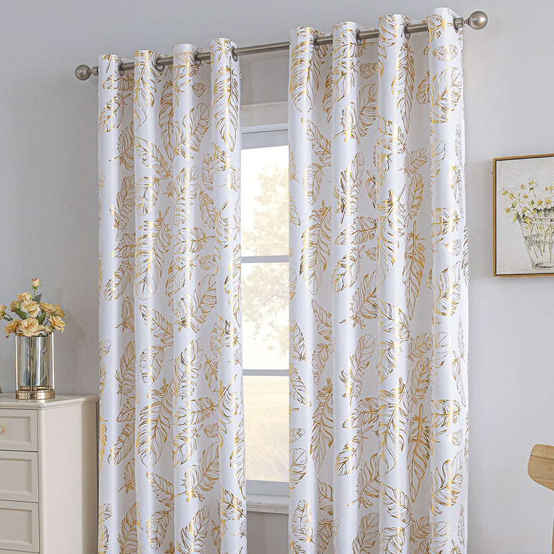 Golden-embossed Plantain Leaf Half-shade Non-transparent Curtain