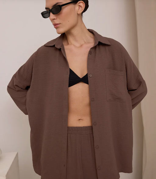 Women's Solid Color Cardigan Pocket Casual Wide leg Trousers Suit Dark Brown - Shop at LoveMi