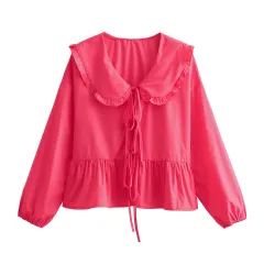 Women's Clothing 3-colour Doll Collar Lace Shirt - Rose Red - View 1