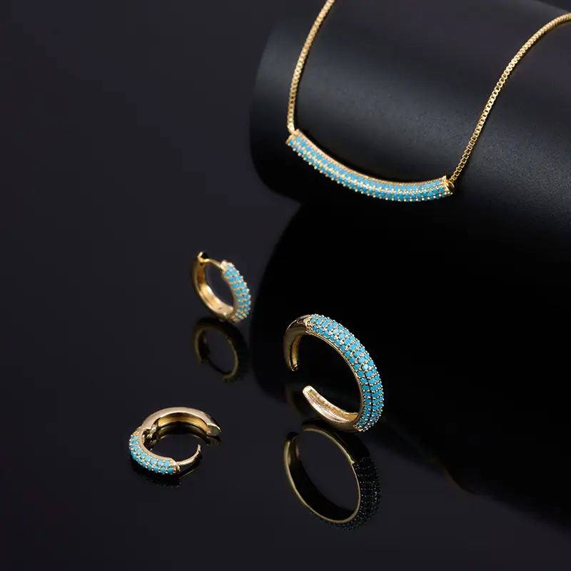 Light-luxury Geometric Turquoise Blue Jewelry Set Earrings