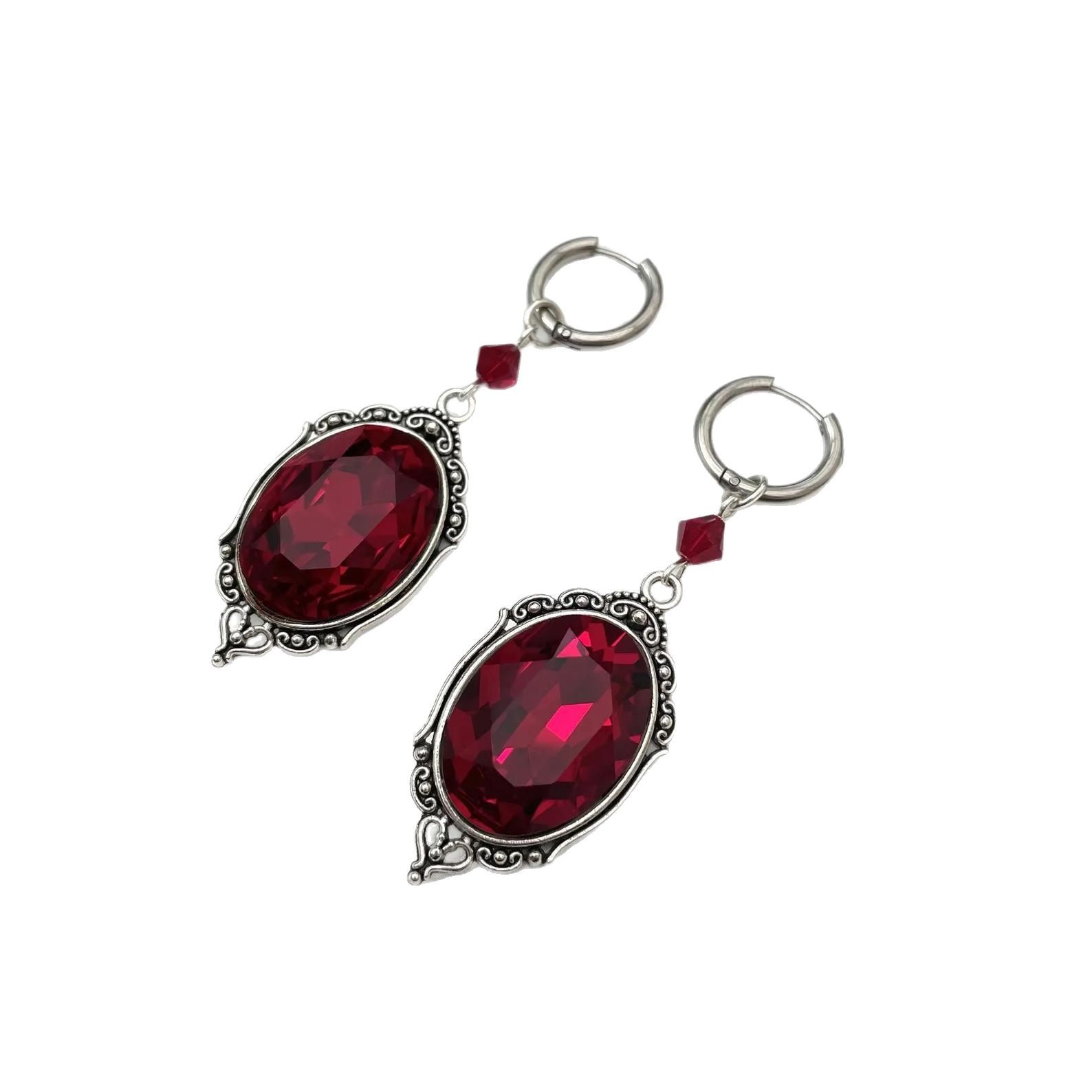 Gothic Black And Red Crystal Victorian Gothic Earrings