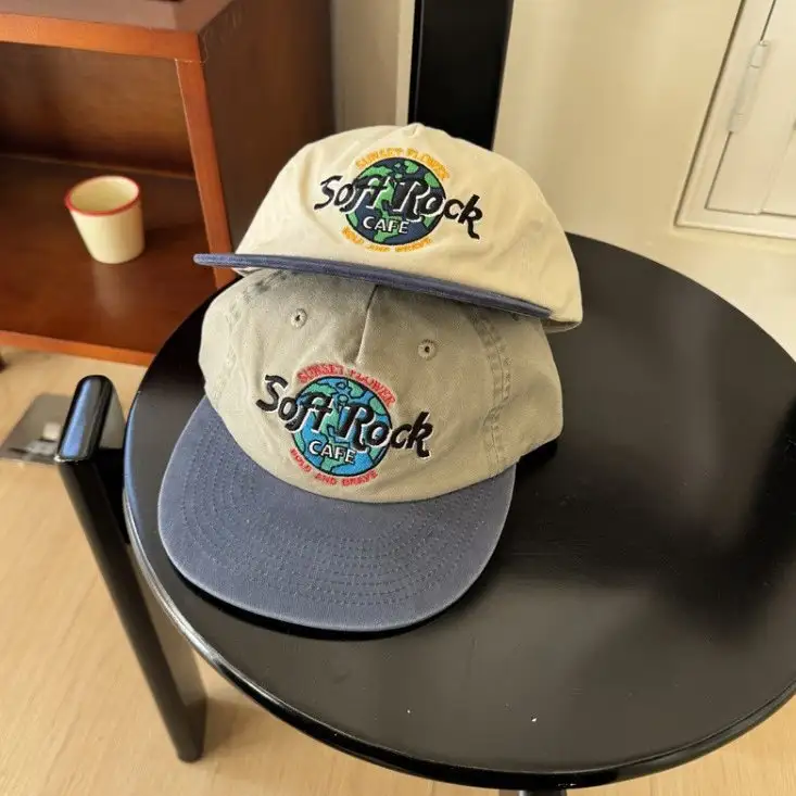 Retro Distressed Embroidery Color-block Flat-brim Baseball Cap