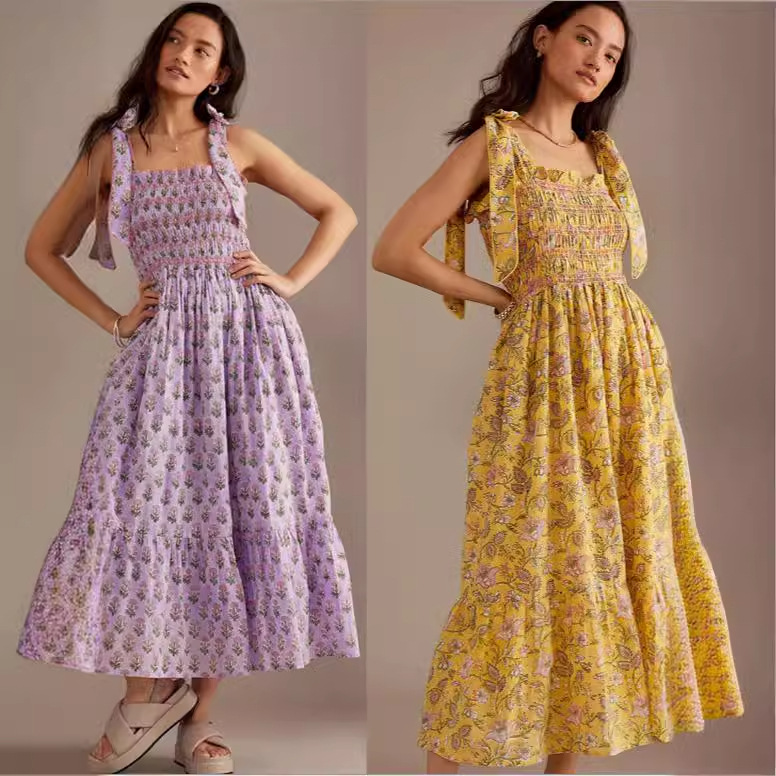 New Summer Slim-fit Camisole Fashionable Printed Halterneck Lace Dress