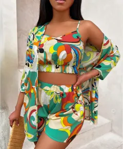 Summer Fashion Printed Waist-controlled All-match Top Three-piece Suit - View 1