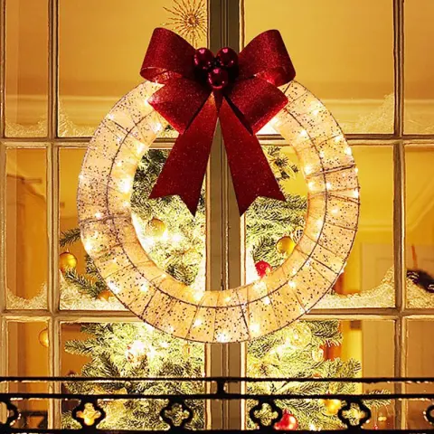 Christmas Garland 50CM Luminous LED Warm Light Metal Wreath