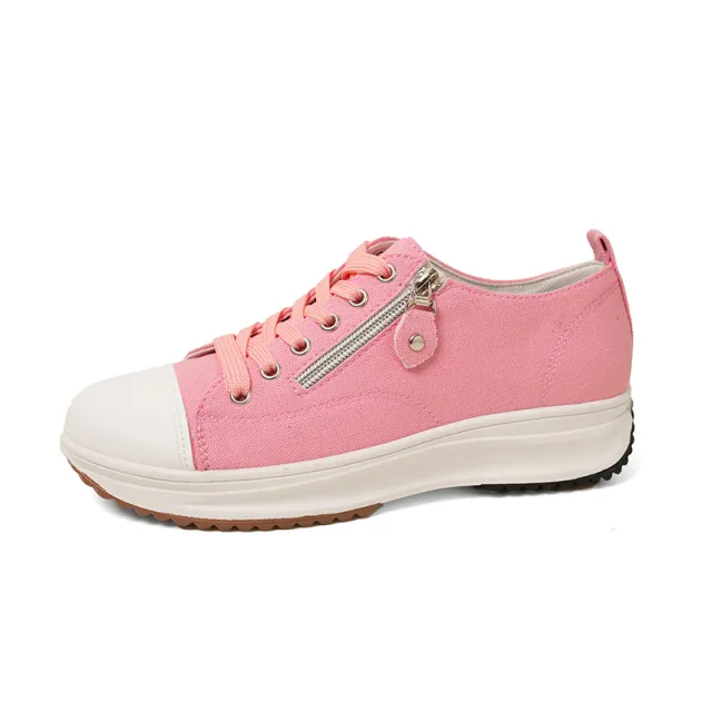 Plus Size Solid Color Low Cut Fashion Round Head Lace up Platform Women's Casual Pumps Pink - Shop at LoveMi
