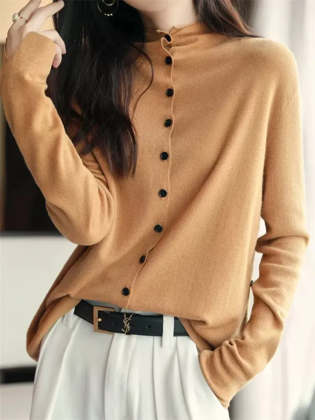 Women's Autumn Long Sleeve Thin Sweater Coat Cardigan Camel - Shop at LoveMi