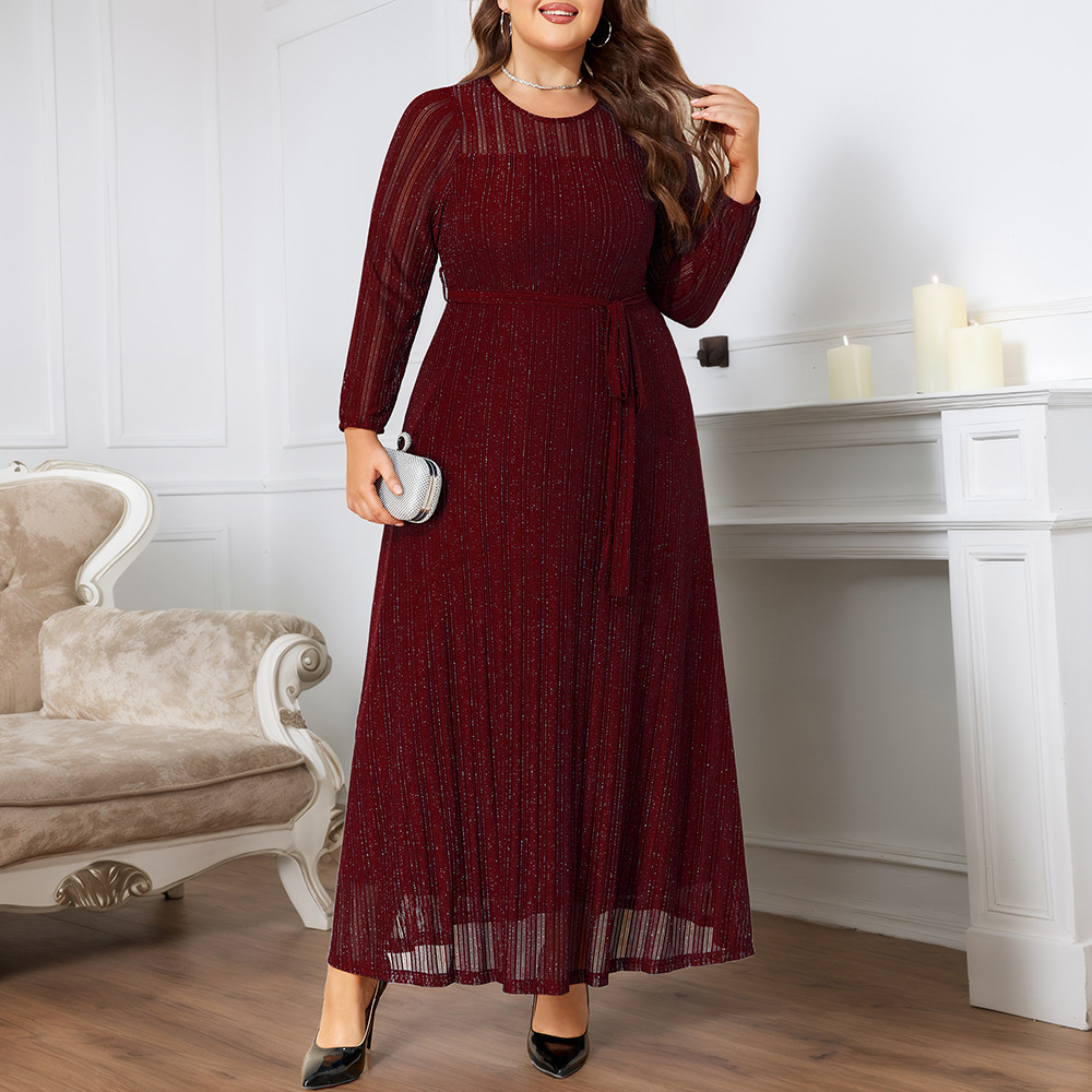 Silver Powder Shiny Elegant Lace up See through Plus size Slim Elegant Women's Dress Wine - Shop at LoveMi
