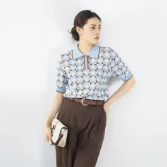 Women's Blue And White Plaid Short-sleeved Sweater - Blue And White Plaid - View 1