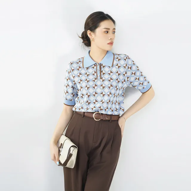 Women's Blue And White Plaid Short sleeved Sweater Blue And White Plaid - Shop at LoveMi