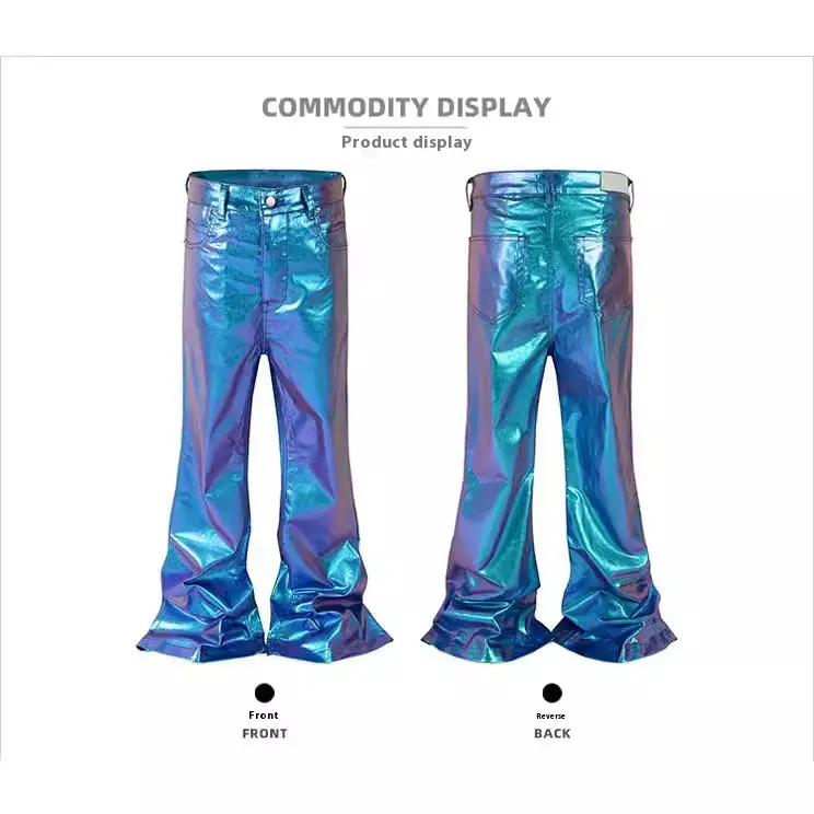 Loose Coated Green Laser Glossy Bootleg Pants