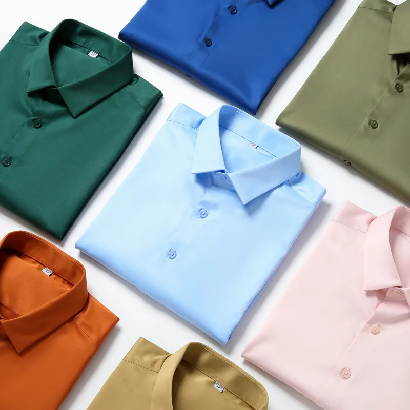Elastic Silk Men's Long-sleeved Non-ironing Solid Color Breathable Shirt
