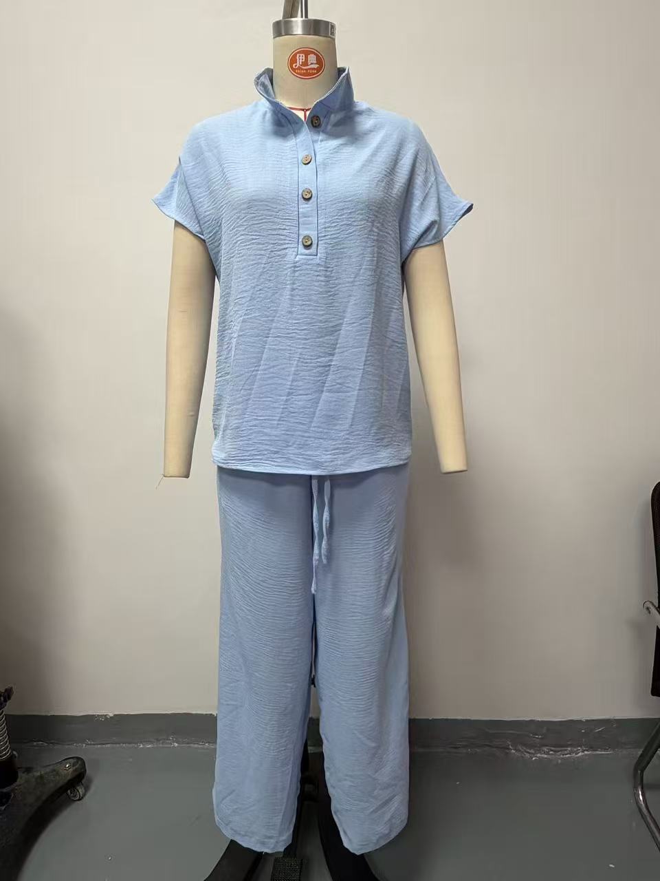Navy blue cardigan short sleeve top and pants three-piece set – solid color casual lounge women's fashion