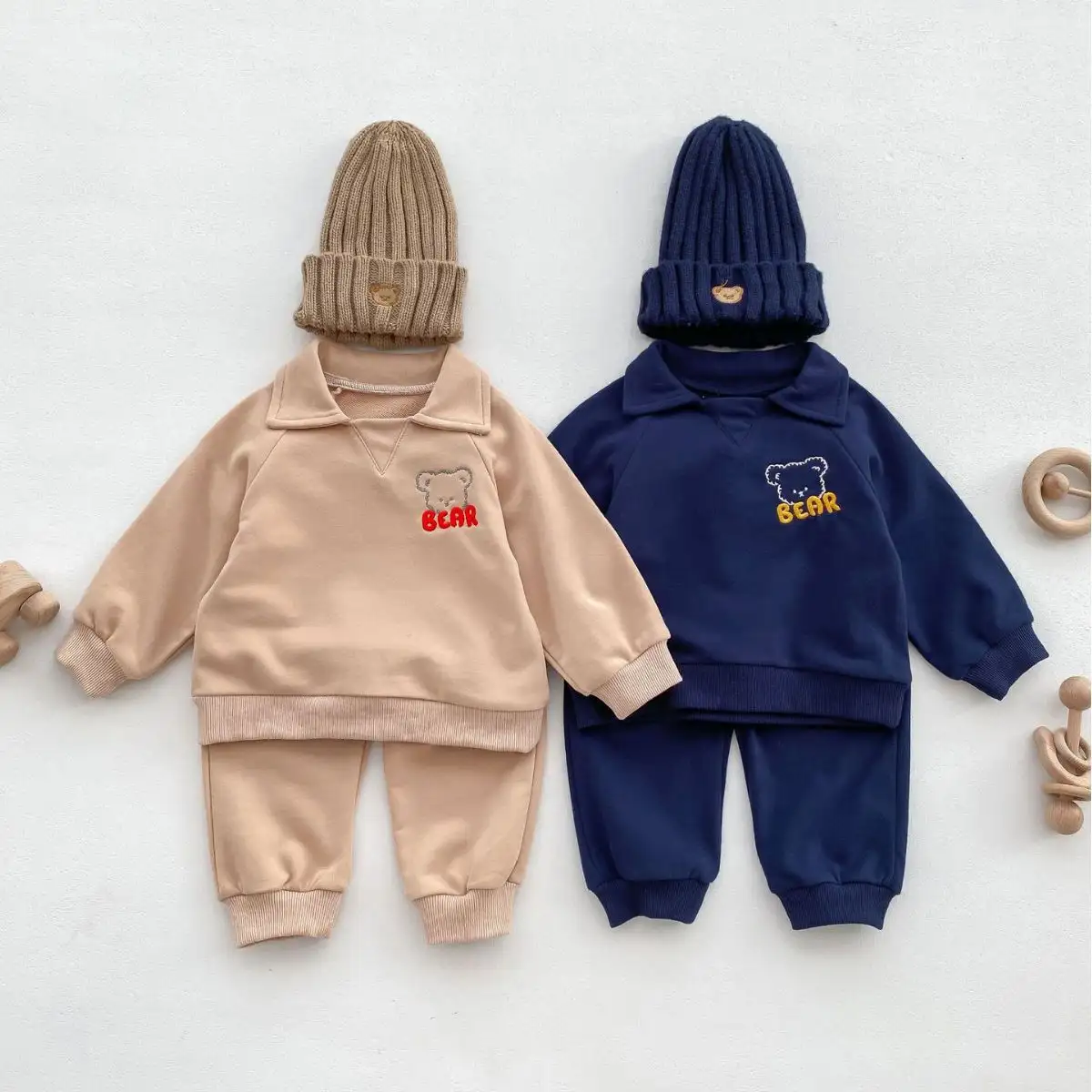 Baby Bear Lapel Sweater Two-piece Set